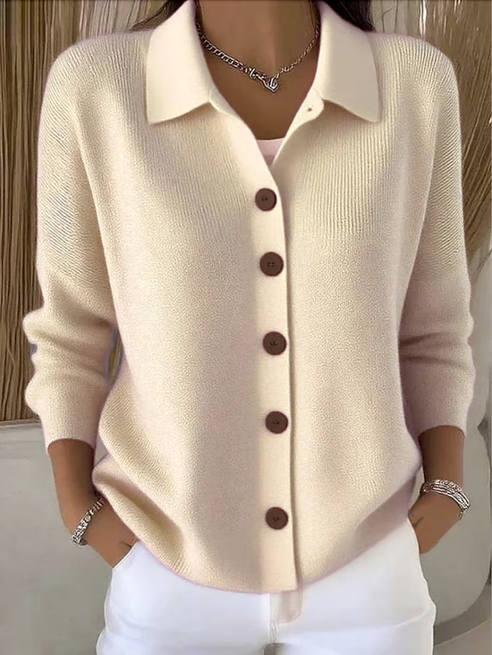 Women's Ribbed Knit Cardigan with Collared Button Front