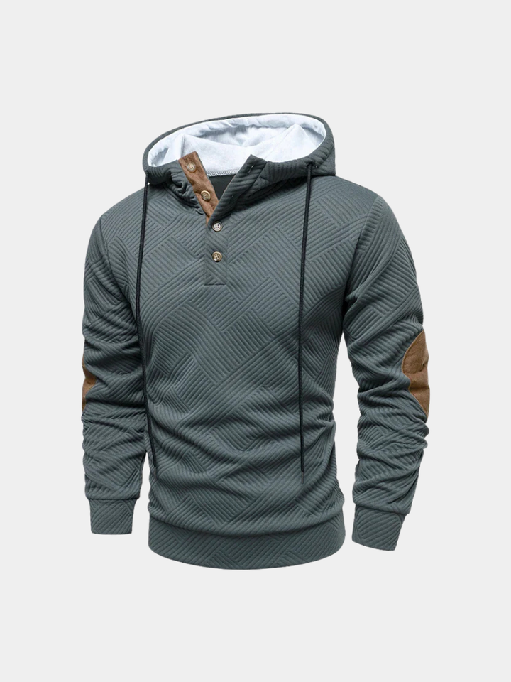 Men's Henley Hoodie with Suede Elbow Patches