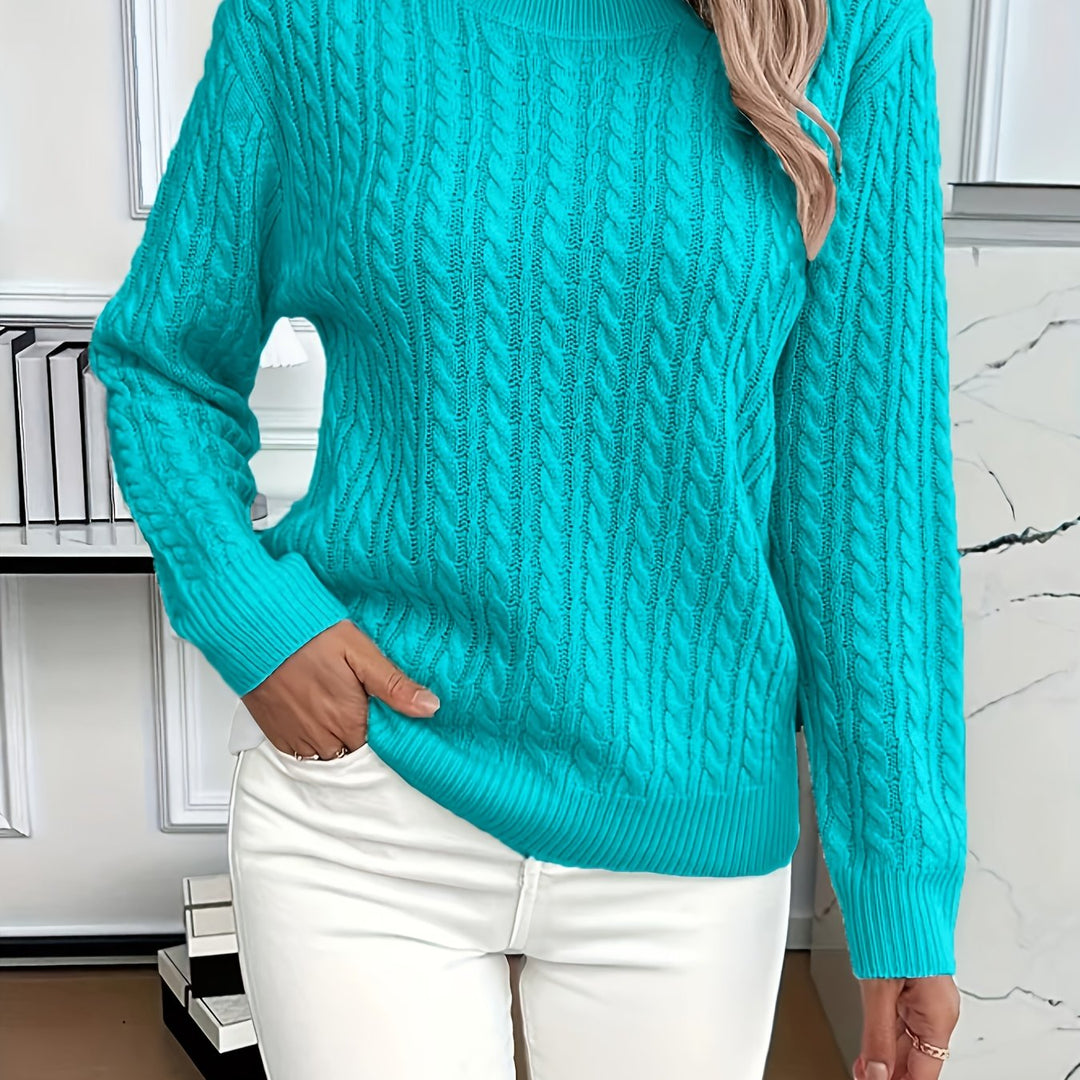 Women's Cable Knit Round Neck Jumper Relaxed Fit