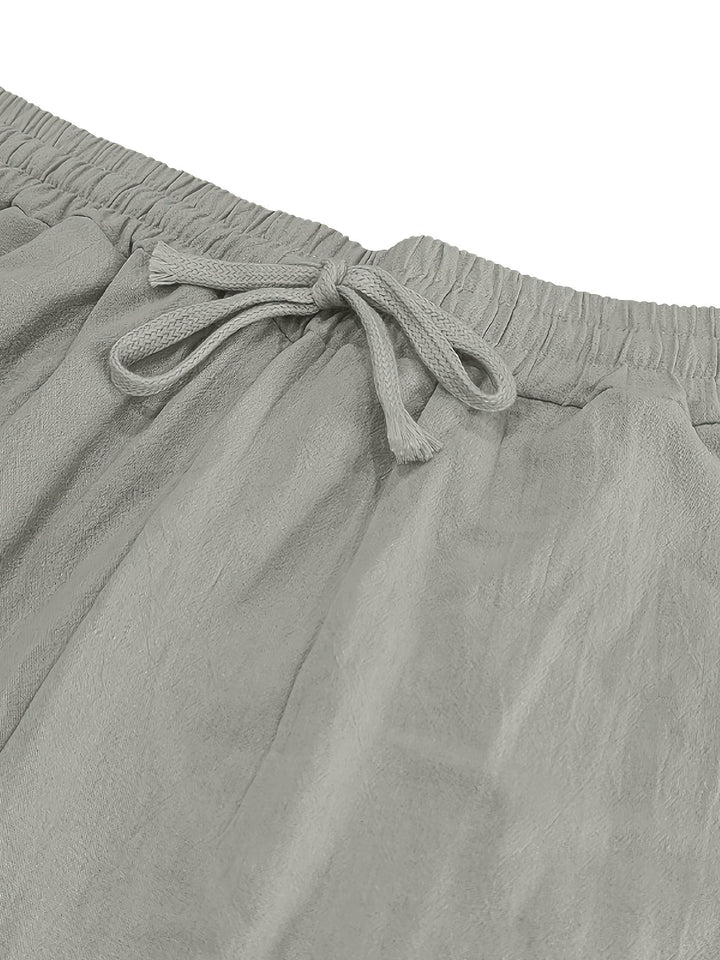 Men's Crinkled Linen Wide-Leg Drawstring Pants