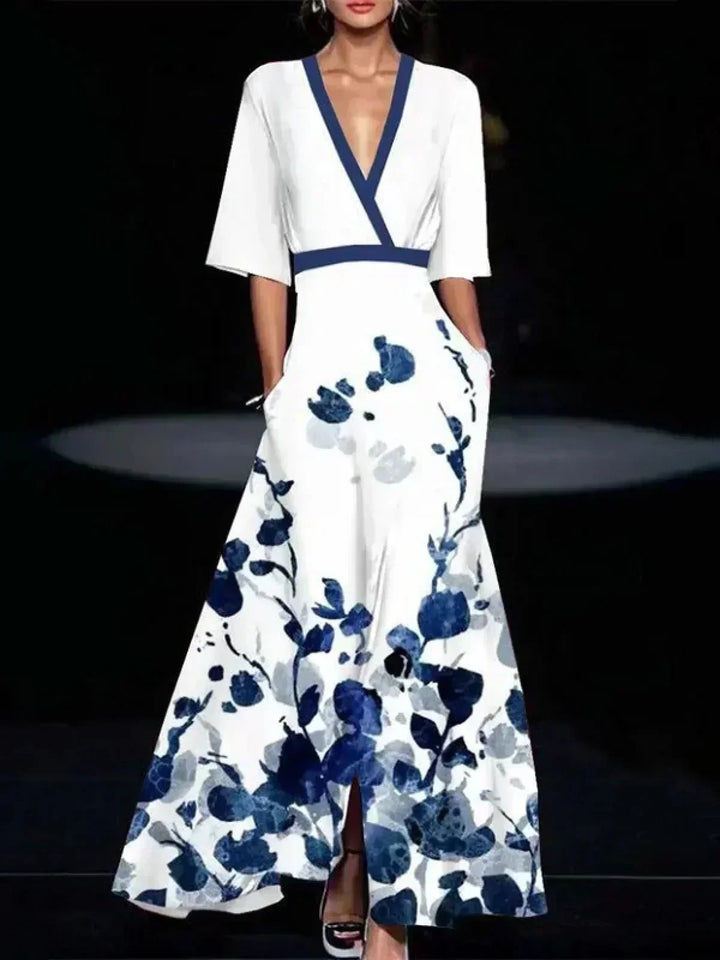 Women's Floral Wrap Maxi Dress with Waist Tie