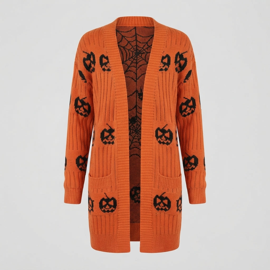 Women's Pumpkin Print Halloween Cardigan