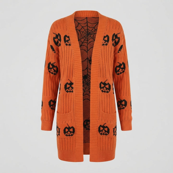 Women's Pumpkin Print Halloween Cardigan