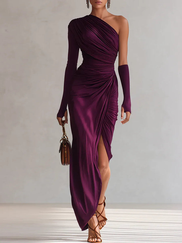 Celeste | Formal Ruched One Shoulder Maxi Dress