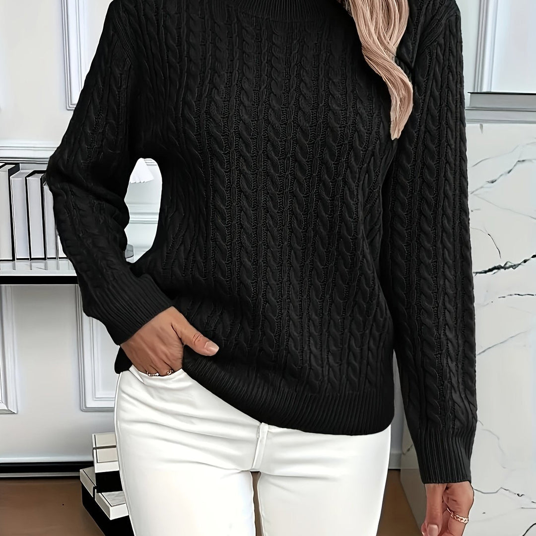 Women's Cable Knit Round Neck Jumper Relaxed Fit