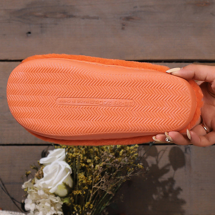 Women's Plush Pumpkin Halloween Slippers with Face Cutout
