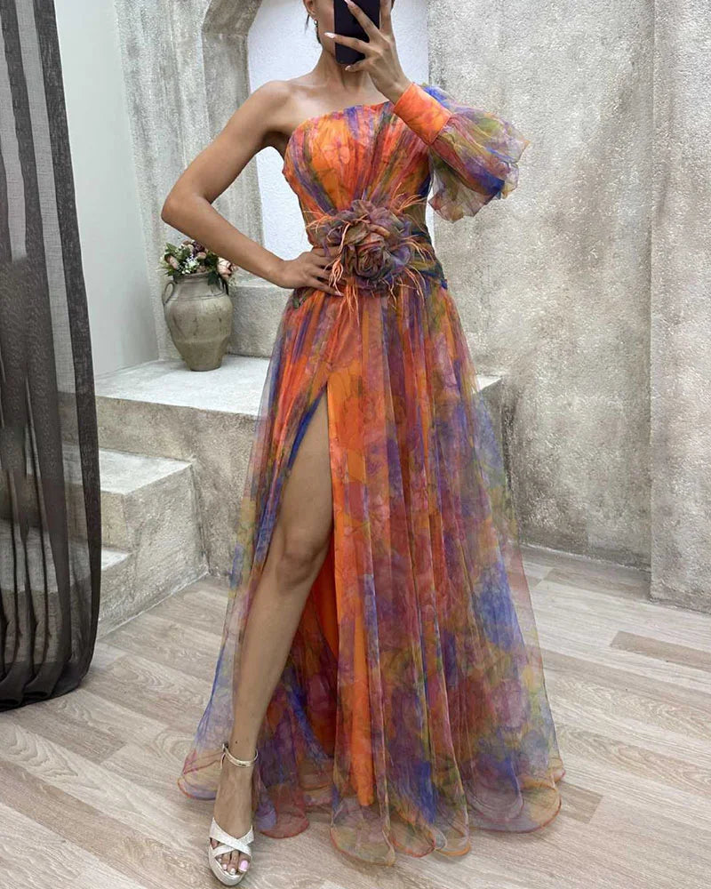 Aurora | Floral One Shoulder Evening Maxi Dress