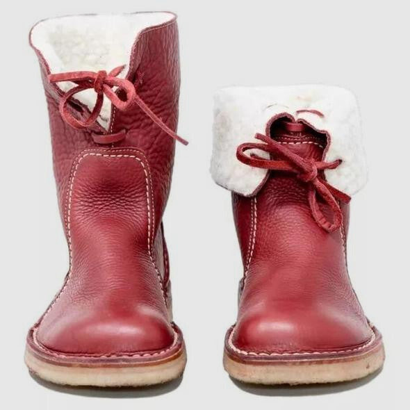 Women's Leather Shearling-Lined Ankle Boots with Fold-Over Cuff