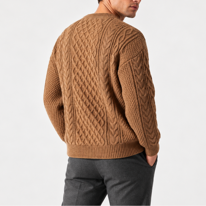 Men's Cable Knit Crew Neck Jumper in Relaxed Fit