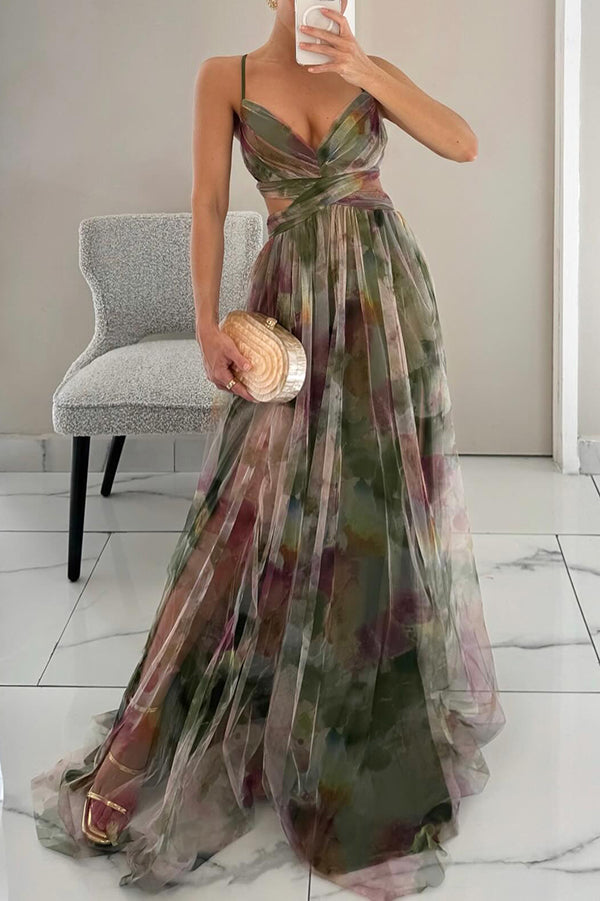 Women's Cut-Out Maxi Dress with Wrap Bodice