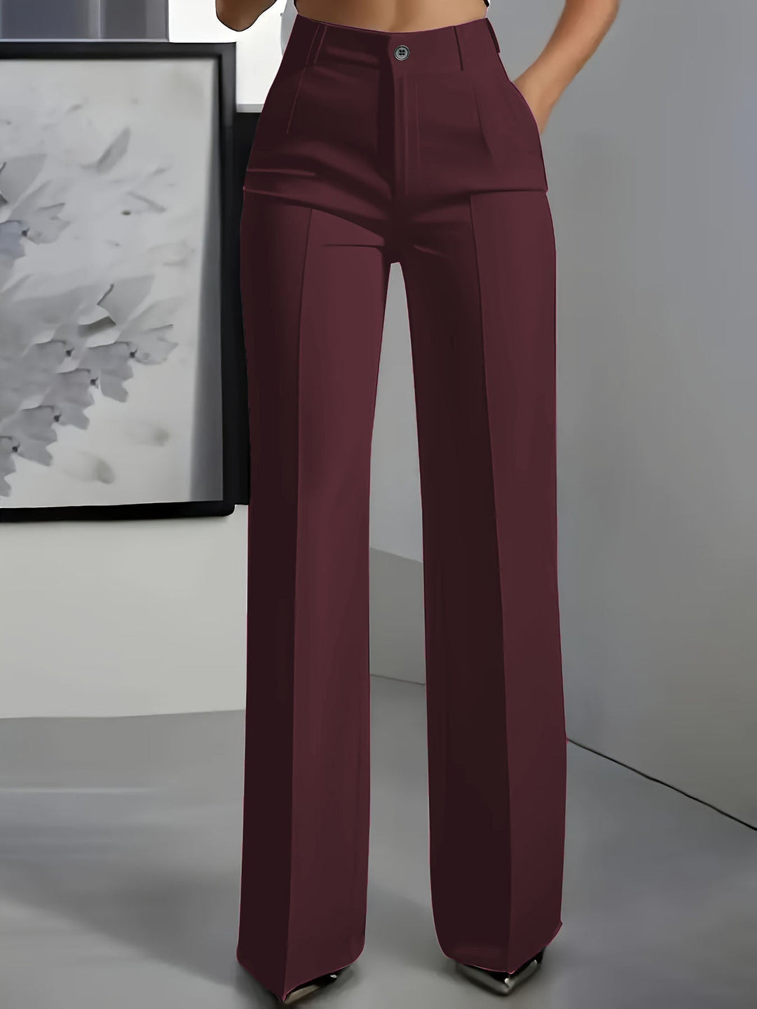 Women's High Waist Wide Leg Trousers with Front Pleats