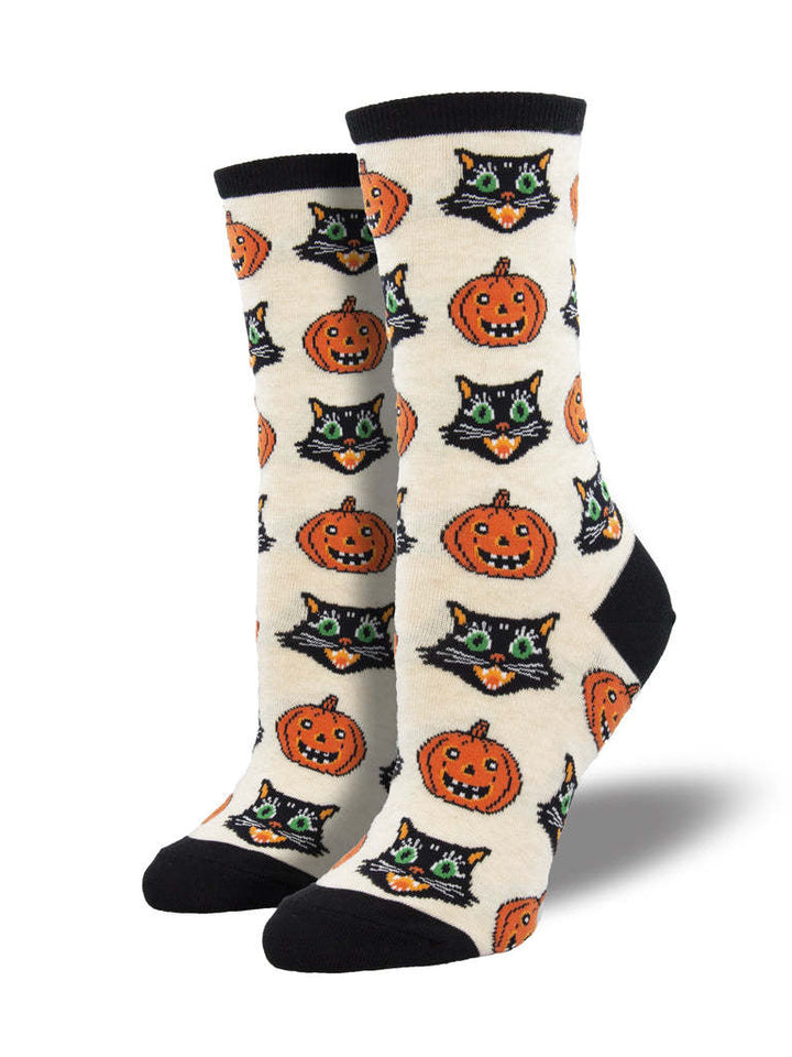Halloween Pumpkin and Witch Print Cosy Socks