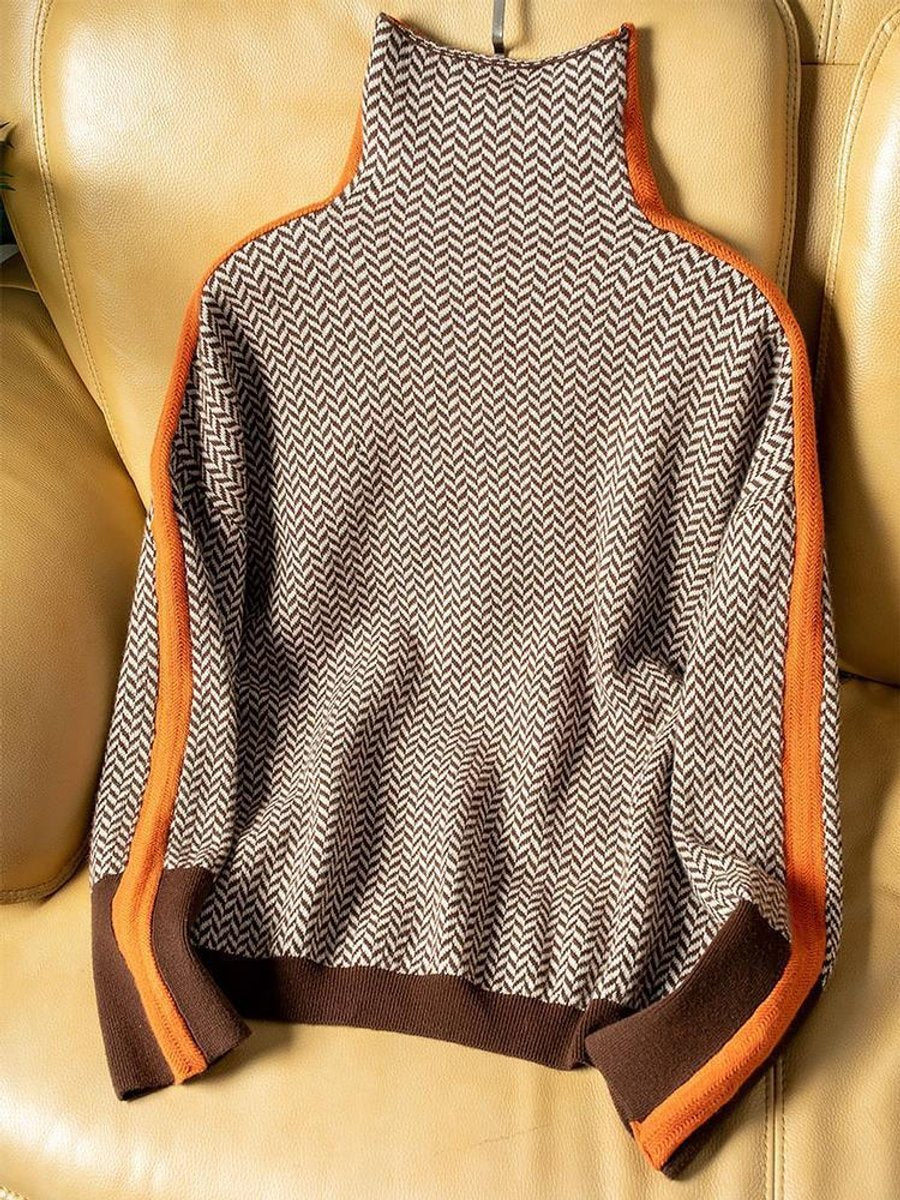 Women's Houndstooth Turtleneck Jumper with Contrast Cuffs