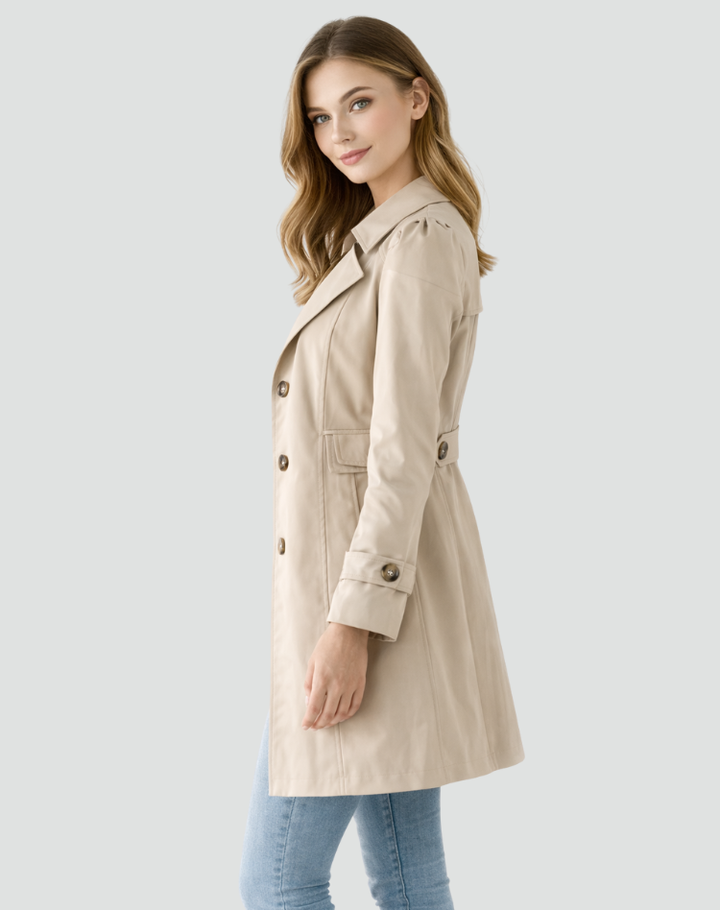 Women's Fitted Mid-Length Trench Coat with Lapel Collar