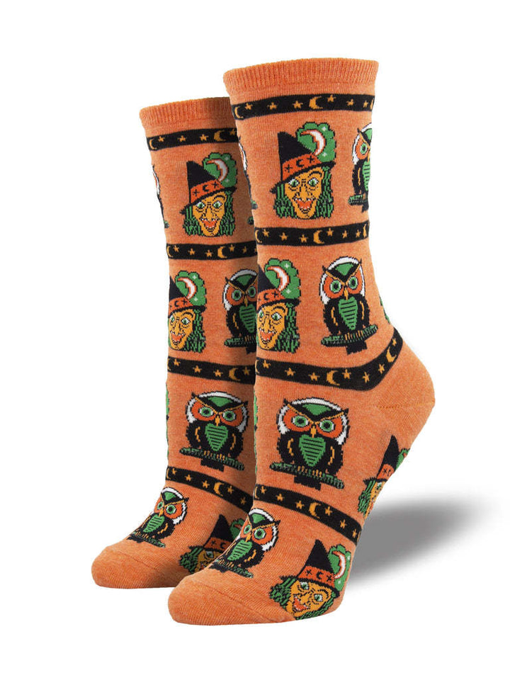 Halloween Pumpkin and Witch Print Cosy Socks