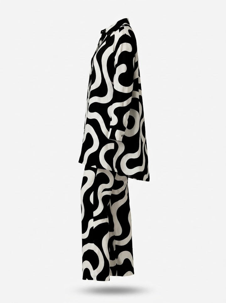 Women's Printed Longline Blouse and Wide-Leg Trousers Co-Ord