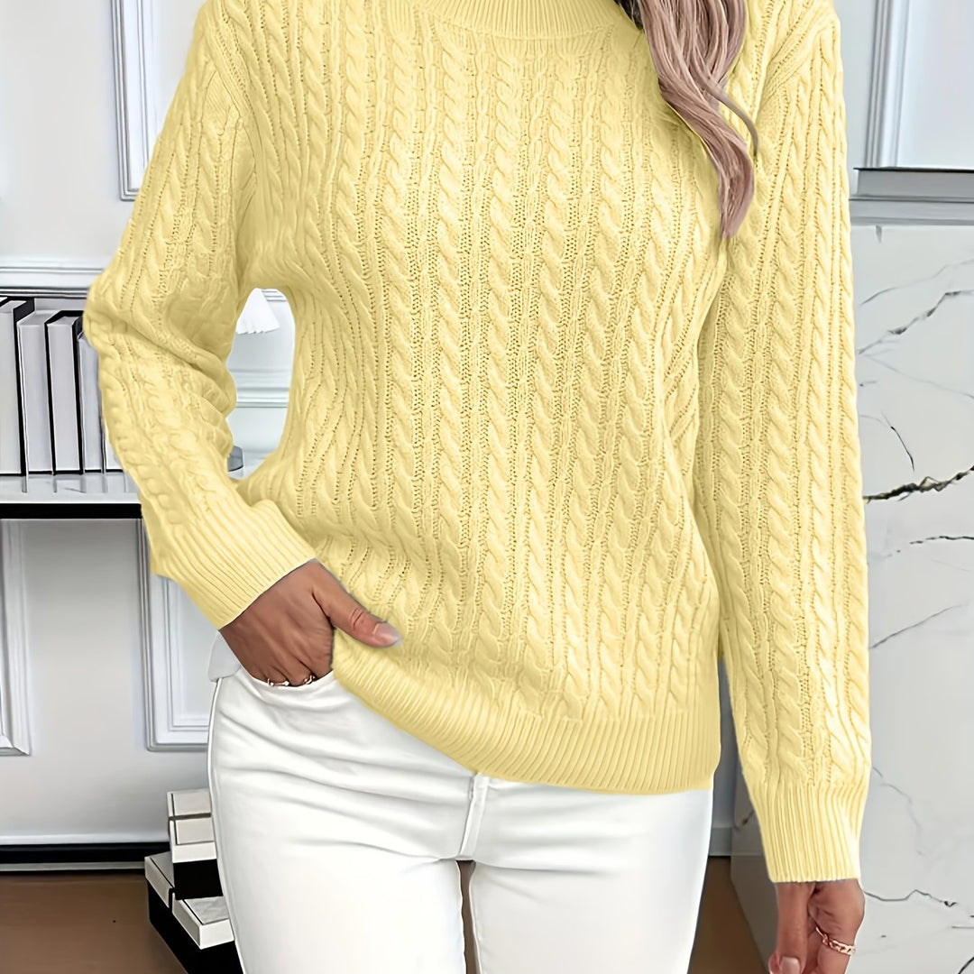 Women's Cable Knit Round Neck Jumper Relaxed Fit