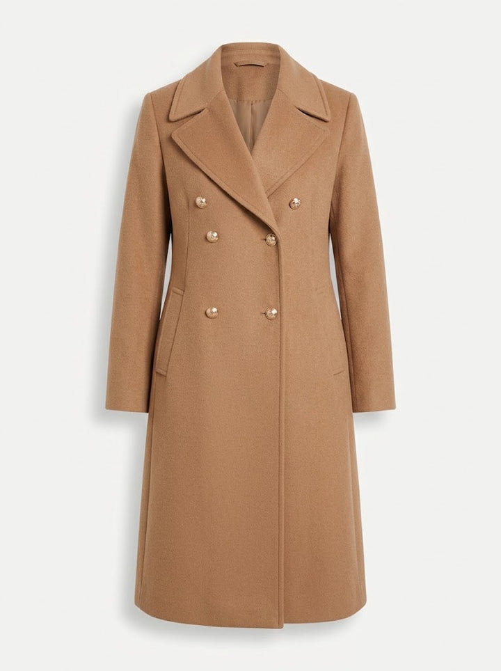 Women's Double-Breasted Longline Coat with Lapel Collar