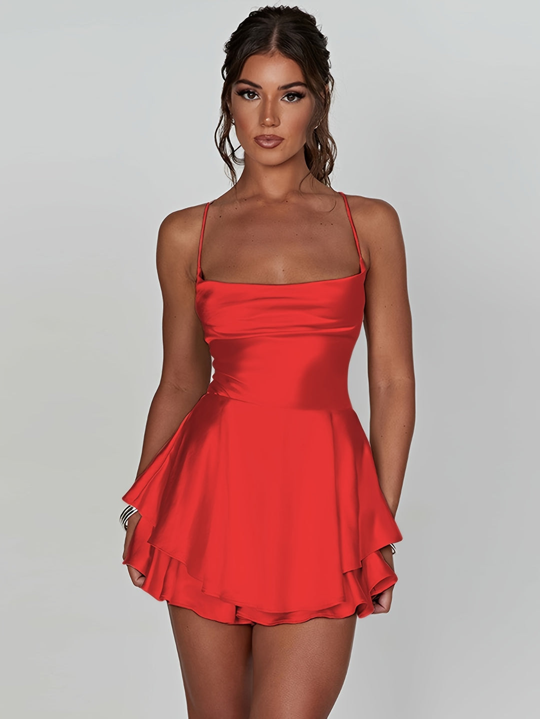 Women's Satin Mini Dress with Ruffle Hem