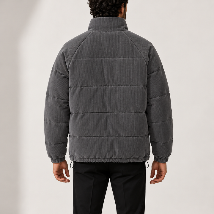 Men's Corduroy Puffer Jacket with Stand Collar