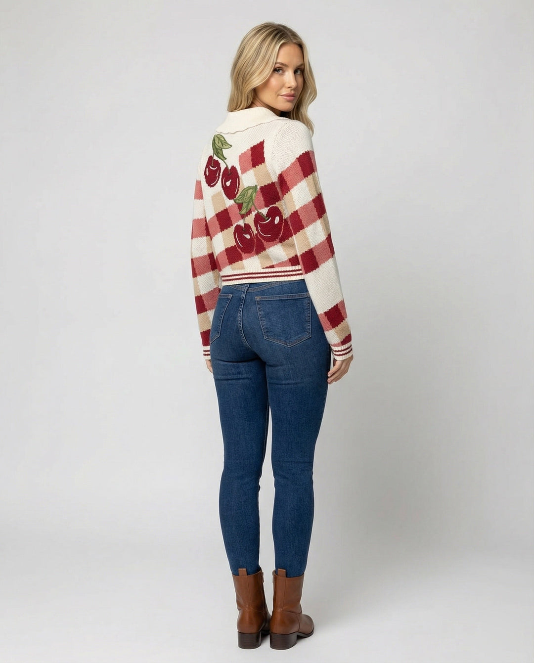 Camila | Cherry Print Collared Knit Cardigan