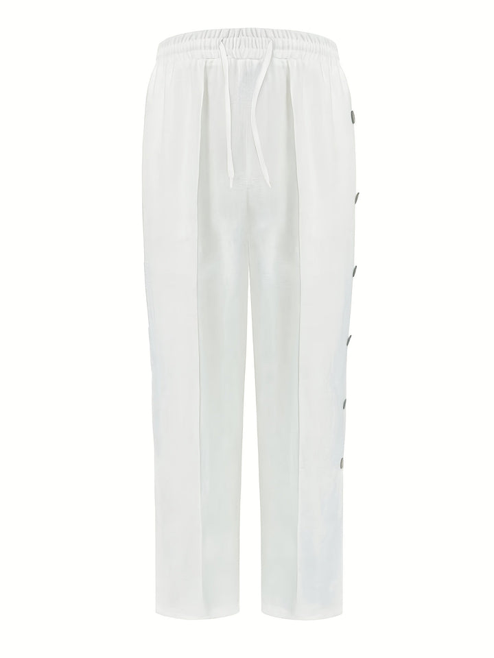 Men's Linen Straight-Leg Pants with Side Button Placket
