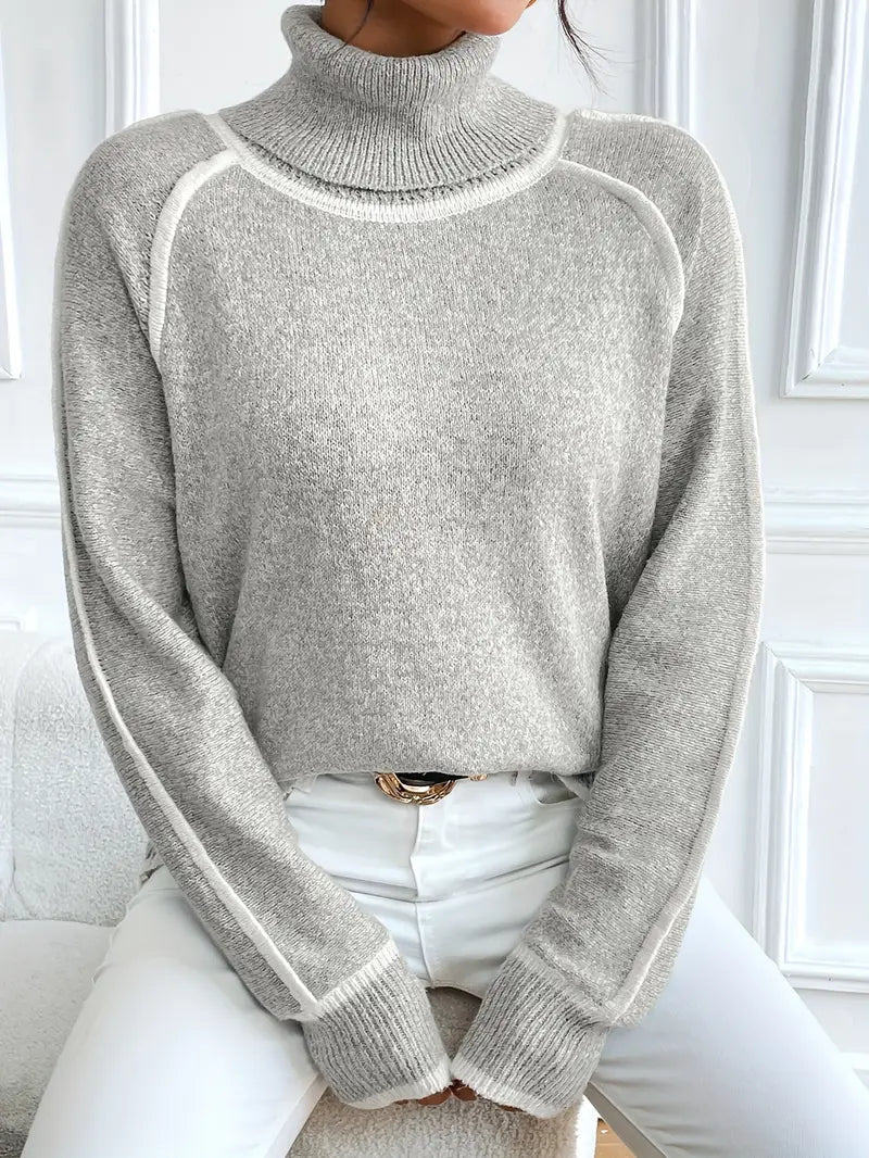 Women's Roll Neck Jumper with Raglan Sleeves in Relaxed Fit