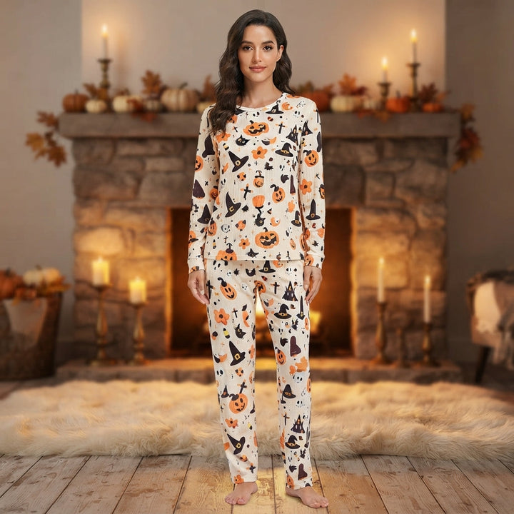 Women's Halloween Pumpkin Print Pyjama Set