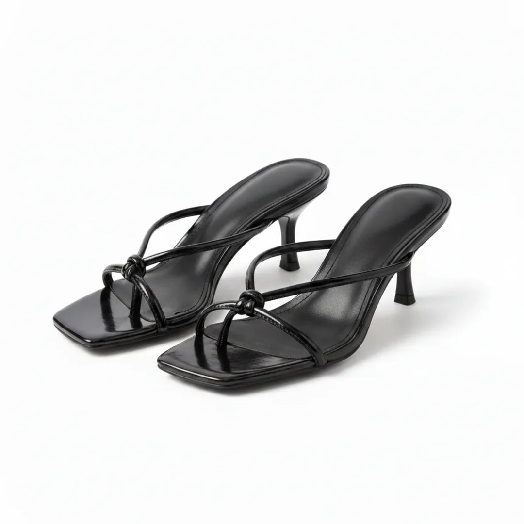 Women's Square Toe Knotted Strap Heeled Sandals