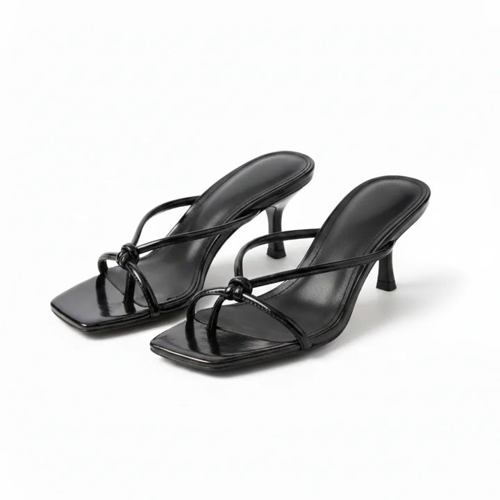 Women's Square Toe Knotted Strap Heeled Sandals