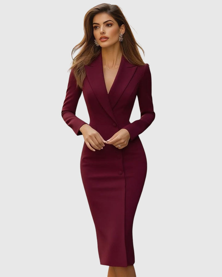 Tailored Long Sleeve Blazer Midi Dress