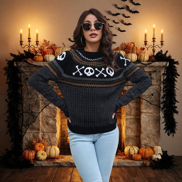 Women's Knit Halloween Jumper with Skull Skeleton Print