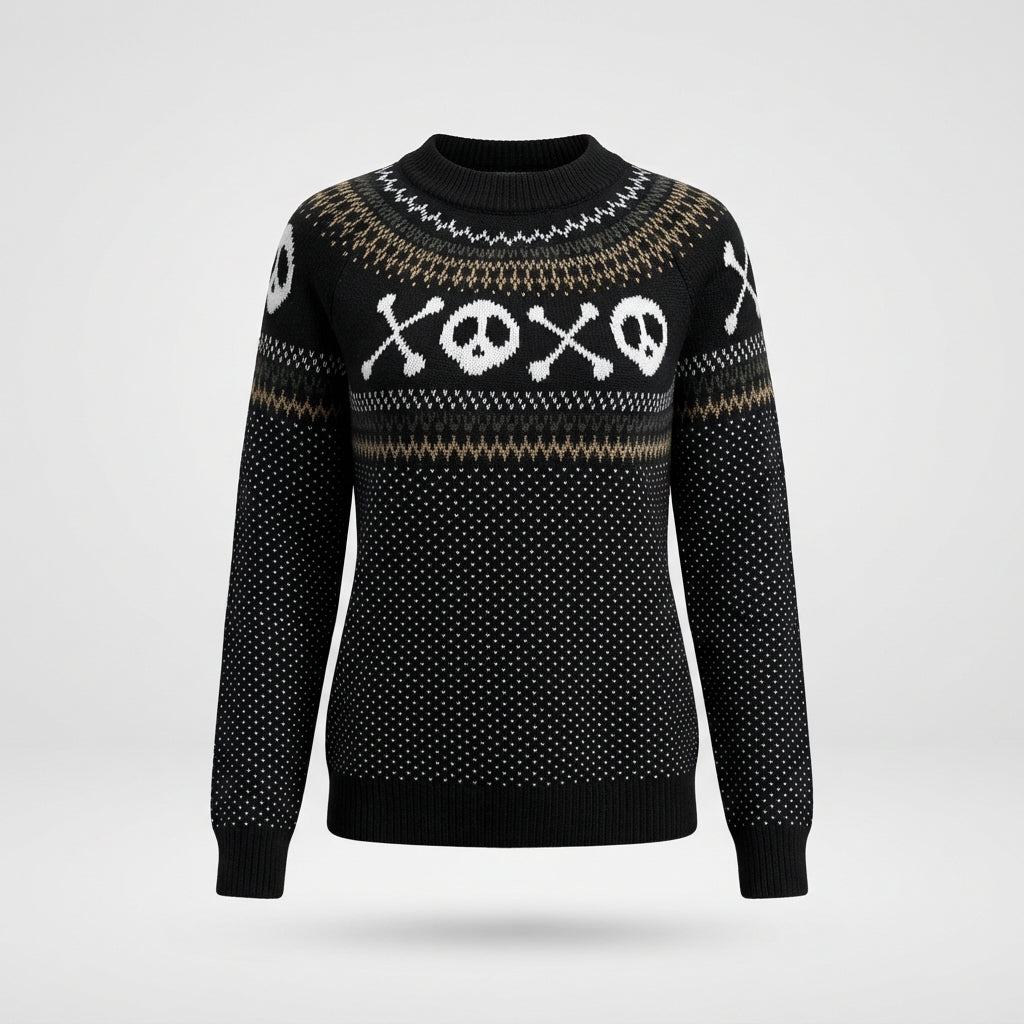 Women's Knit Halloween Jumper with Skull Skeleton Print