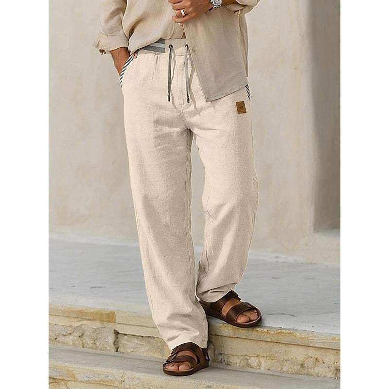 Men's Linen Straight-Leg Pants with Drawstring Waist