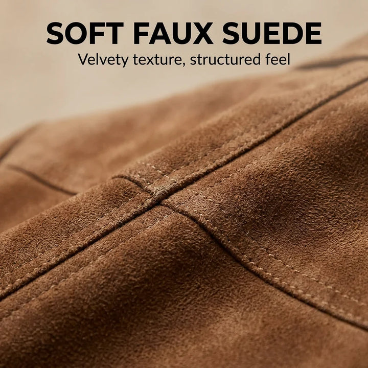 Women's Suede Blazer with Notch Lapels and Chest Pocket