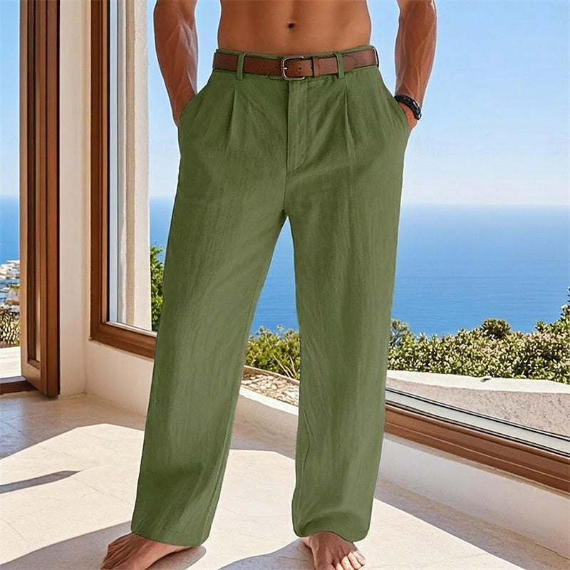 Men's Linen Pleated Pants with Tailored Fit
