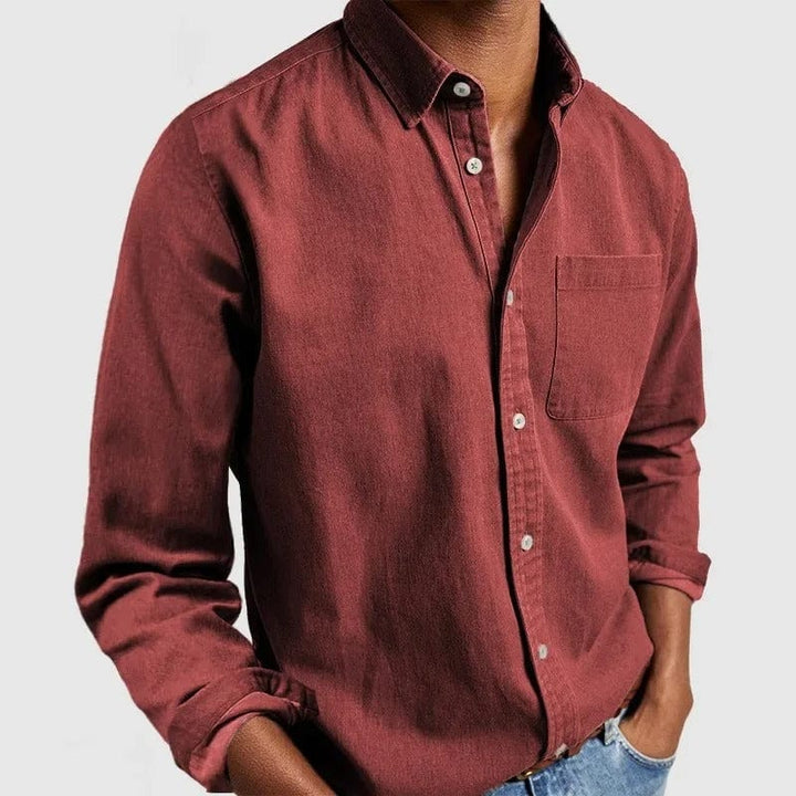Men's Chambray Button-Up Shirt with Chest Pocket