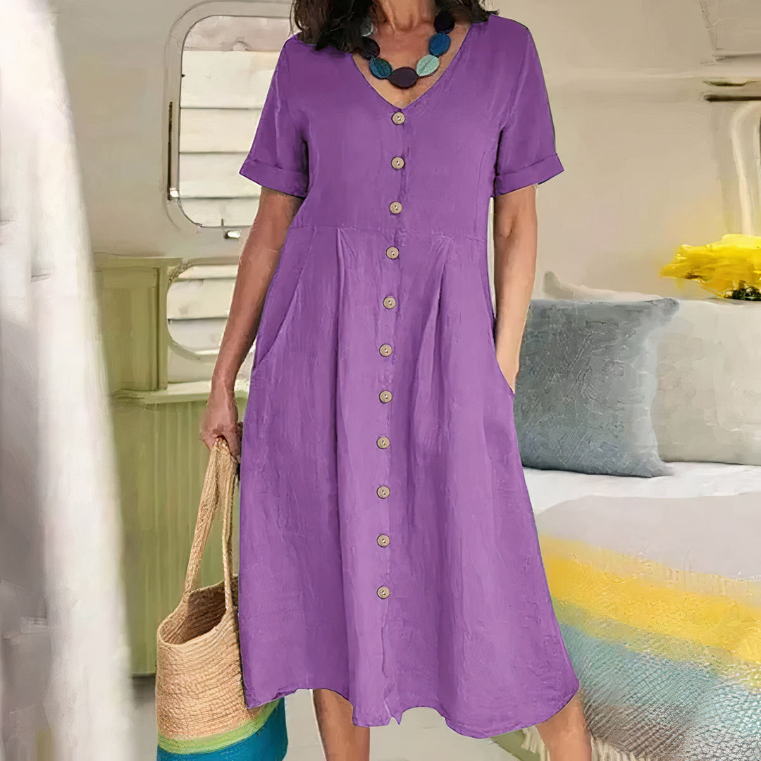 Women's Button Front Summer Midi Dress