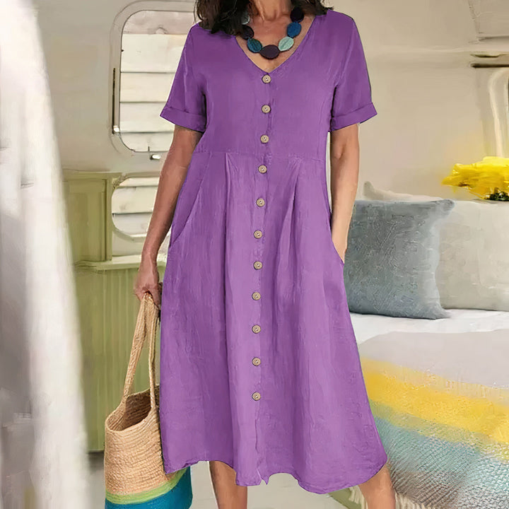 Women's Button Front Summer Midi Dress