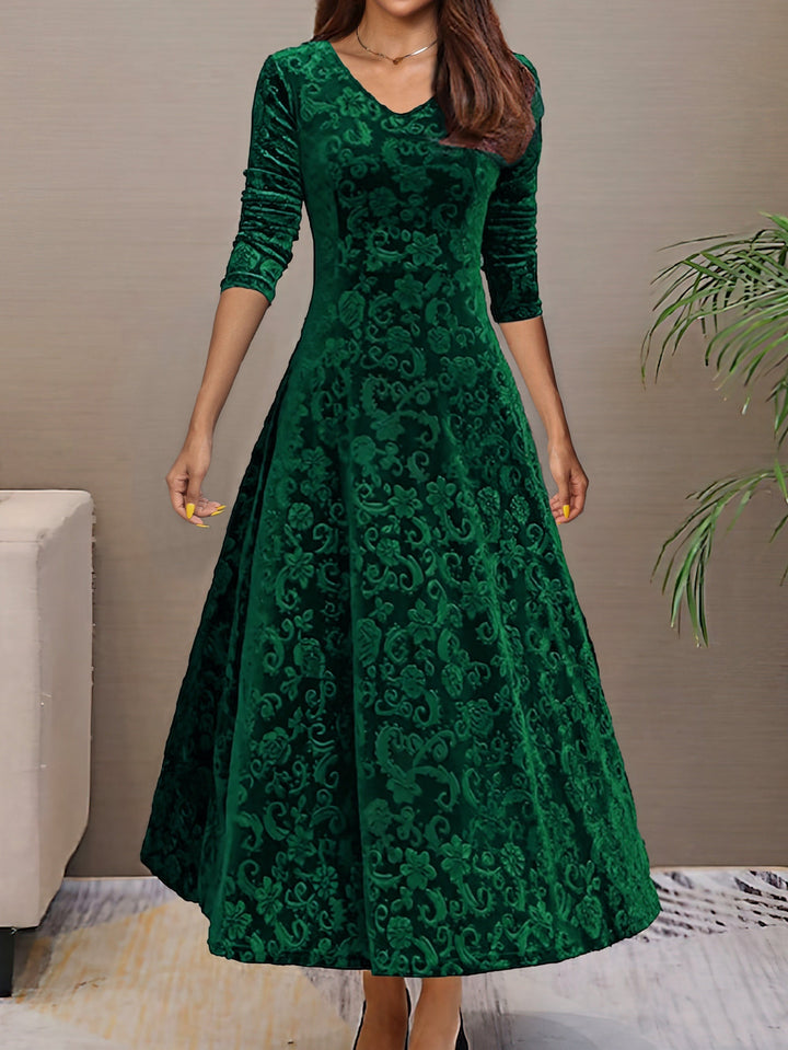 Vivienne | Floral Velvet V Neck Midi Dress