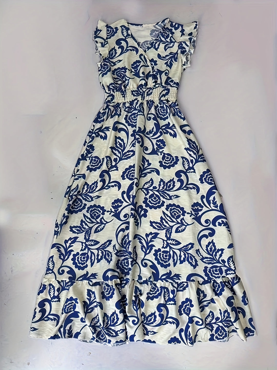 Women's Wrap Front Maxi Dress with Ruffle Sleeves