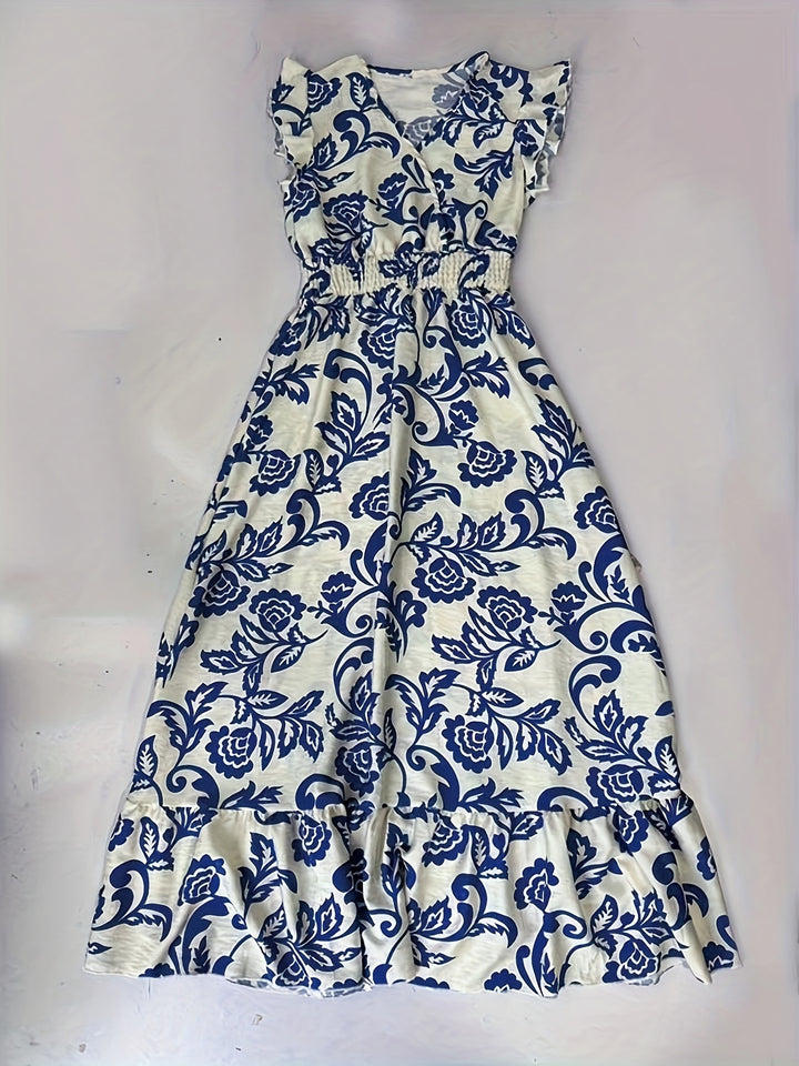 Women's Wrap Front Maxi Dress with Ruffle Sleeves