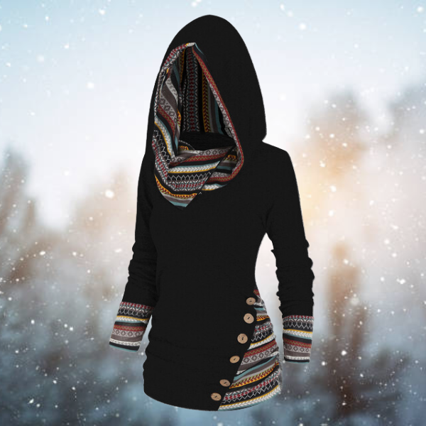 Women's Fleece Hoodie with Tribal Print Hood
