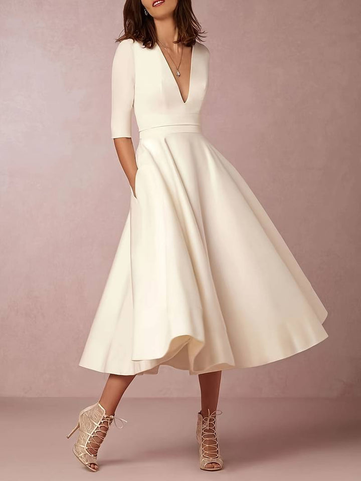 Amara | Elegant V Neck Evening Midi Dress
