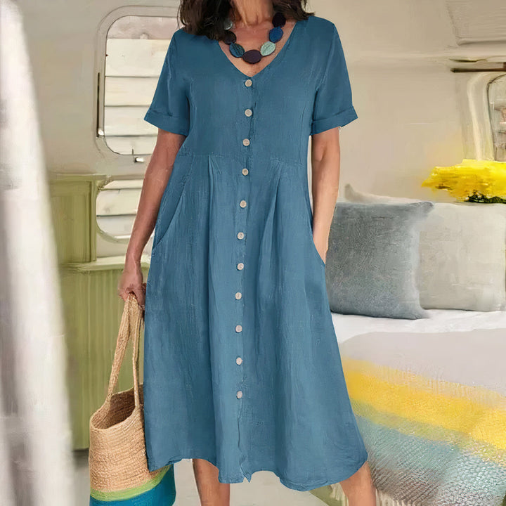 Women's Button Front Summer Midi Dress