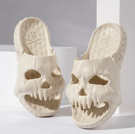 Women's Skull Face Halloween Slippers with Novelty Design