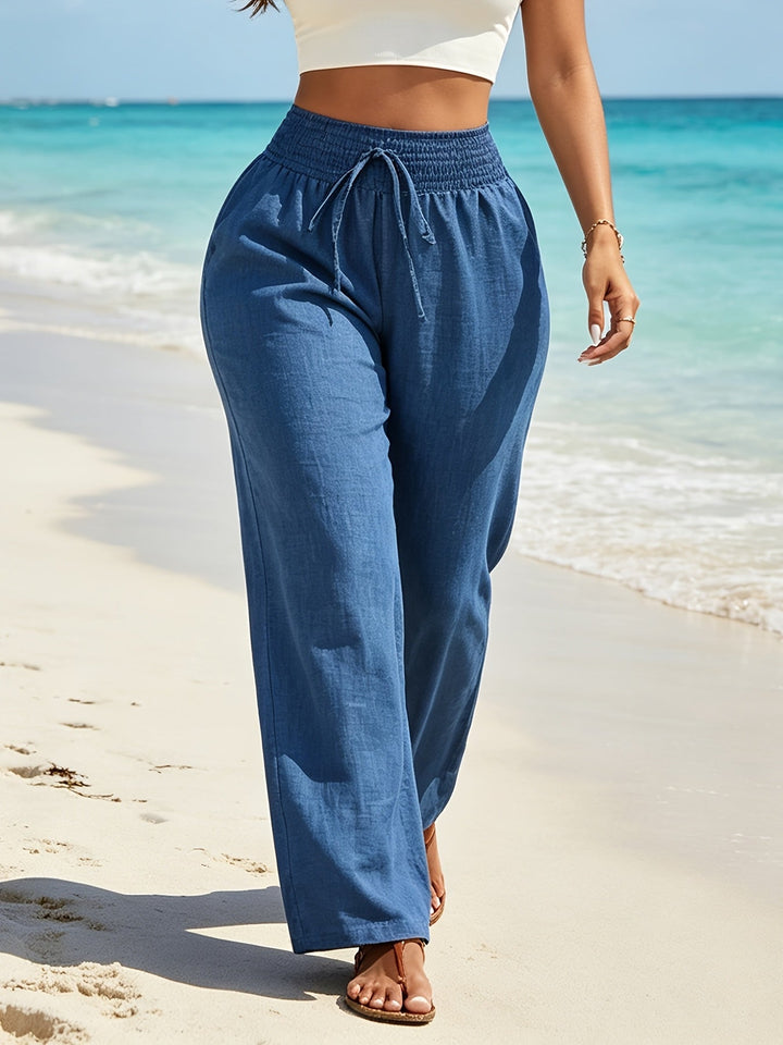Women's Wide-Leg Pants with Shirred Drawstring Waist