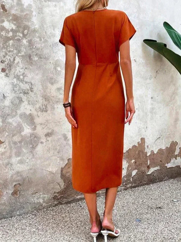 Sophie | Elegant V Neck Wrap Midi Cocktail Dress