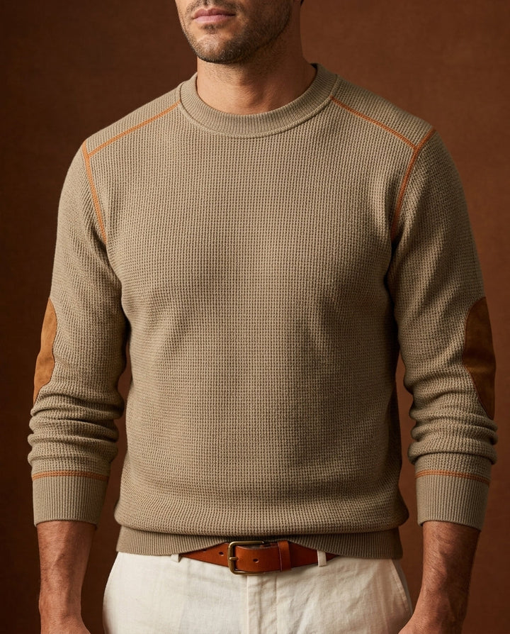 Men's Waffle Knit Jumper with Suede Elbow Patches