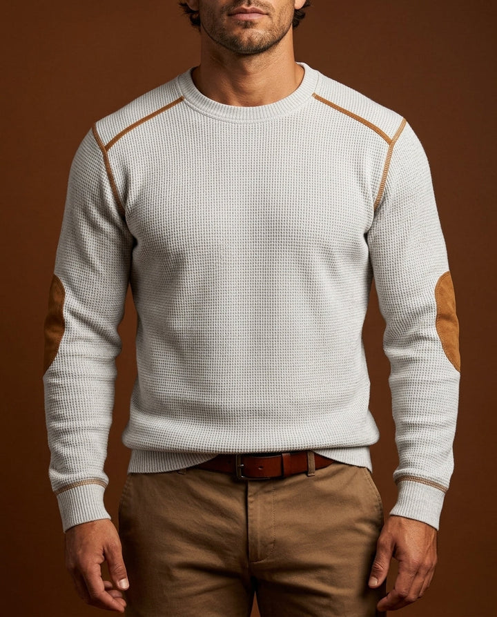 Men's Waffle Knit Jumper with Suede Elbow Patches